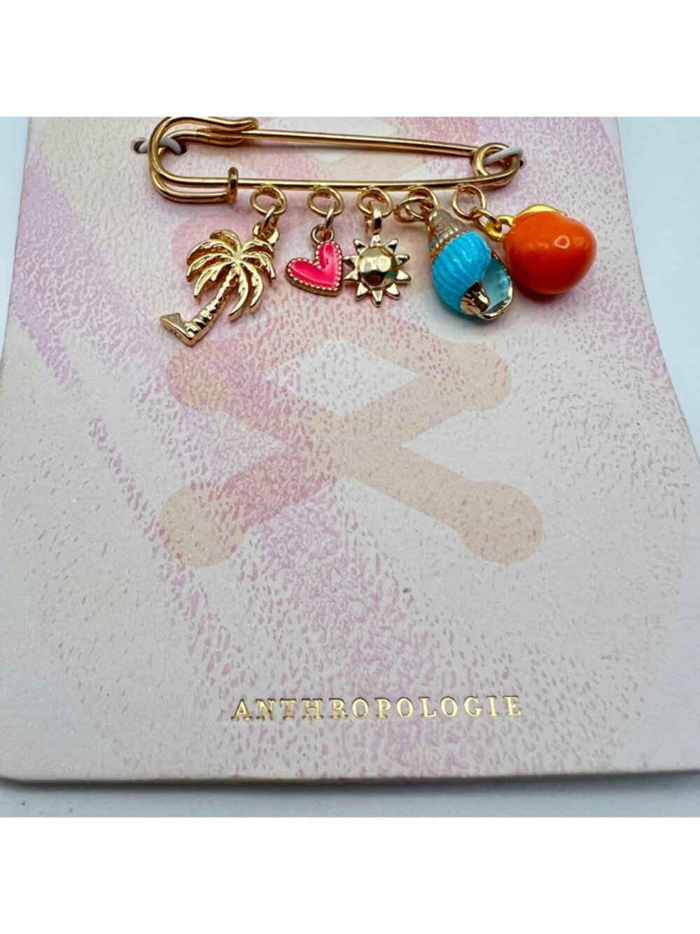 NWT Anthropologie Gold-Tone Shoe Charms Tropical Palm Sun Heart Shell Orange - Picture 3 of 7